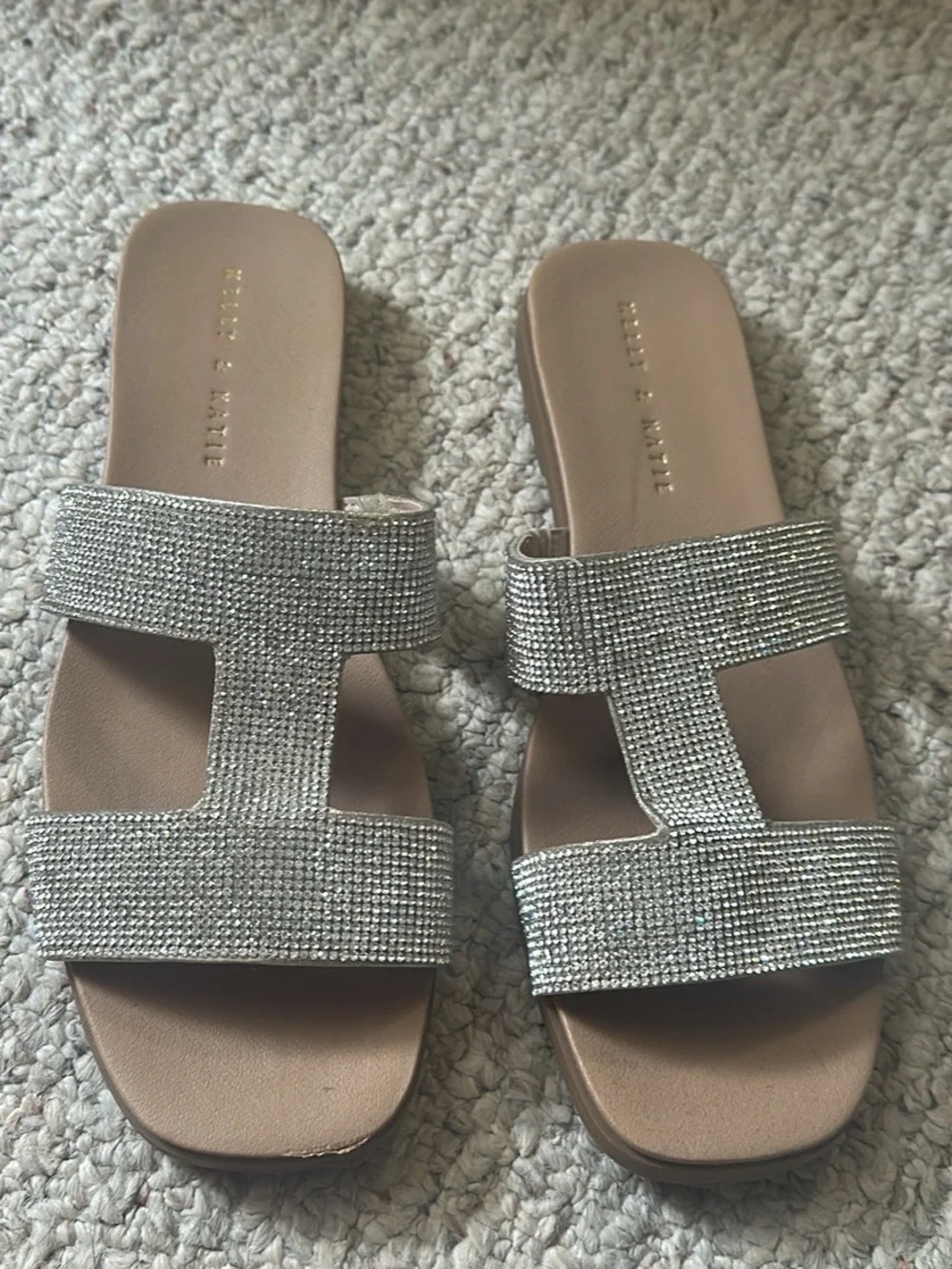Kelly & Katie Slide Sandals with Silver Rhinestone Straps